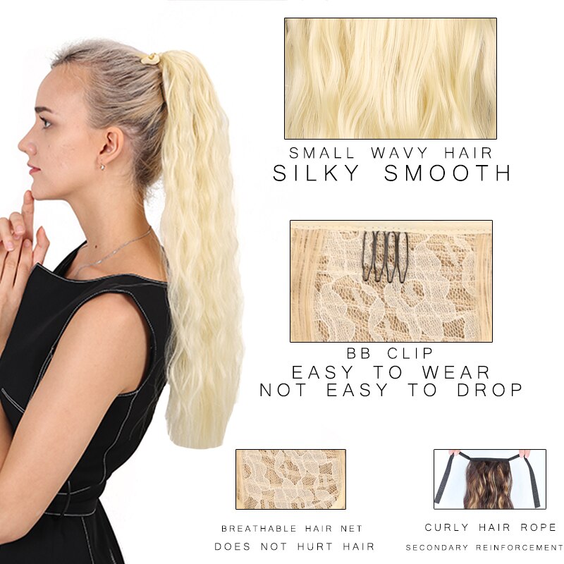 Talang 18 tum långt lockigt klipp i hårsvans falskt hår hästsvans hårstycke med hårnålar syntetiskt hår hästsvans hårförlängning