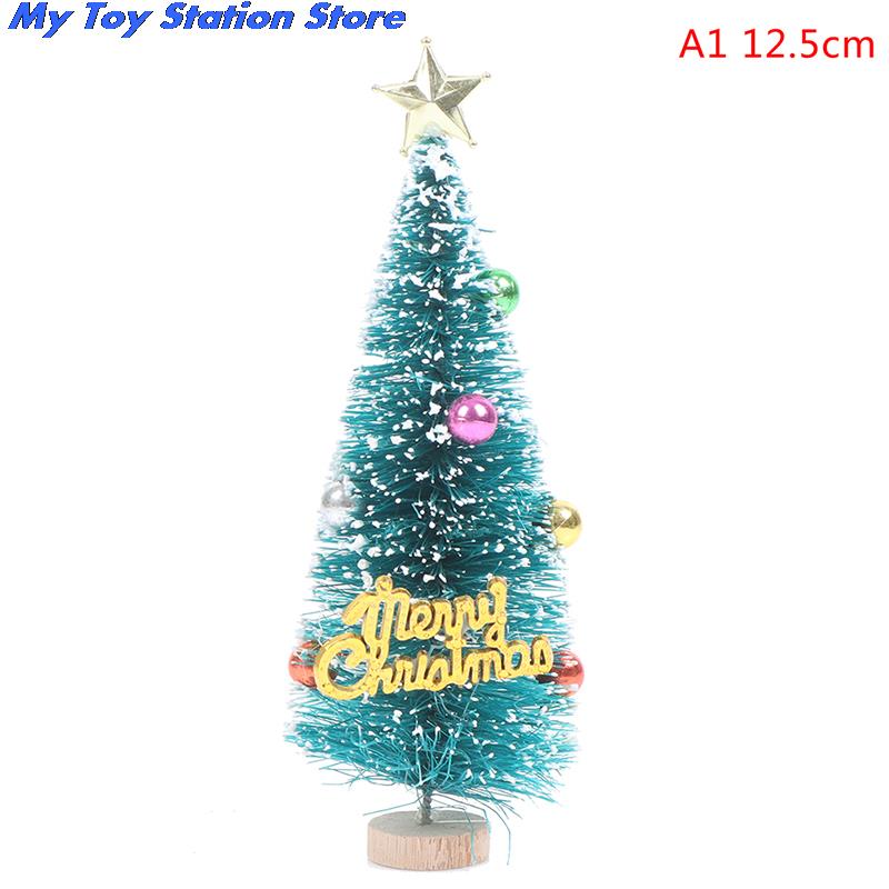 1PC 12.5cm/16cm Mini Christmas Tree Gold Green Small Pine Tree Sisal Placed In The Desktop Year Xmas Party Ornaments: A1