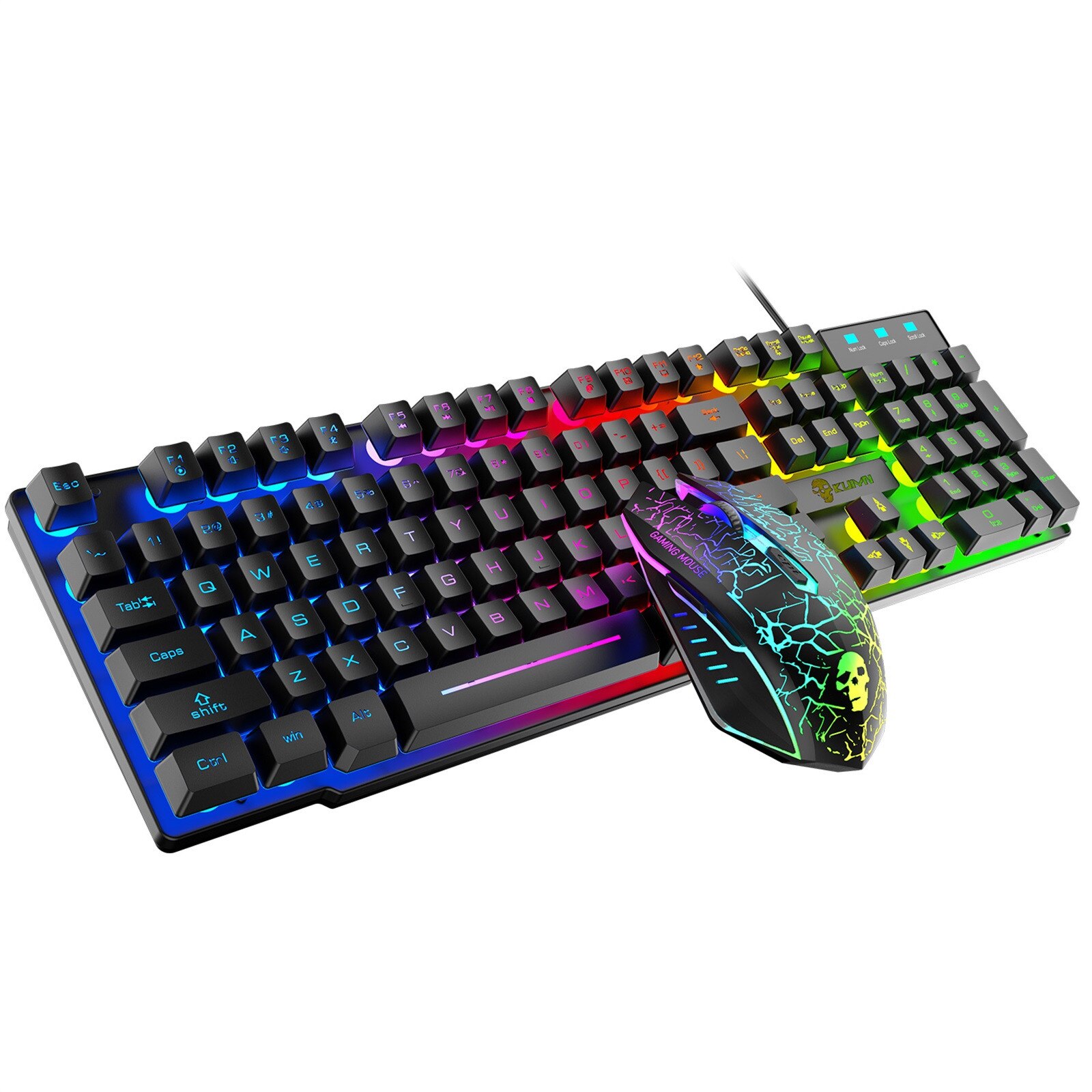 T6 Wired Gaming Keyboards 2400DPI Gaming Mouse Combo with Mouse Pad Rainbow Multi Backlight USB Wired Gaming Mouse Set #BL2: A