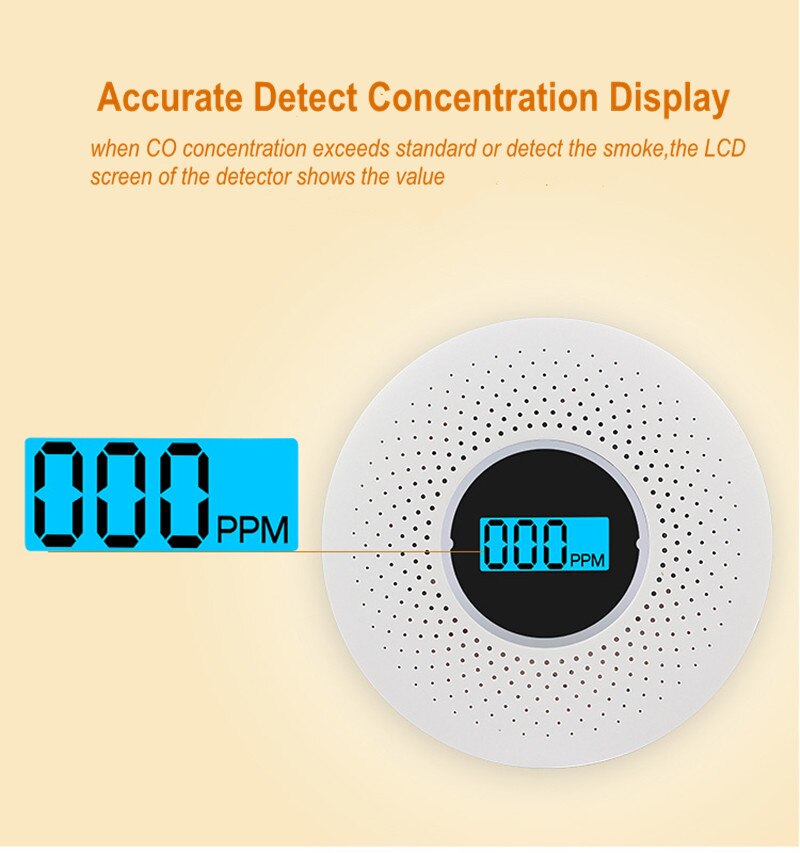 LCD Display 2 in 1 Fire Alarm Progressive Sound Photoelectric Smoke Detector Carbon Monoxide Detector Detects Multiple Gases