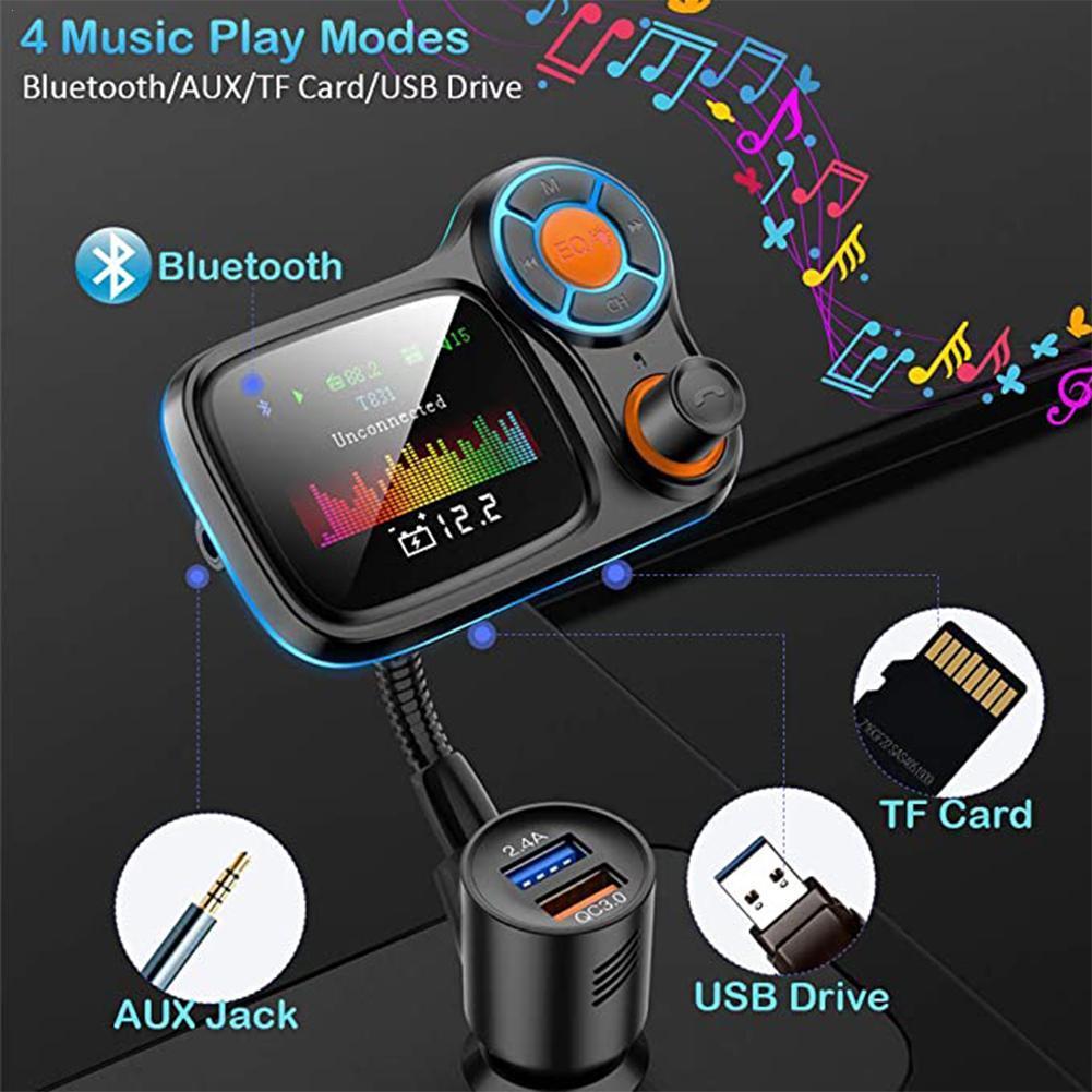 FM Modulator Transmitter Bluetooth 5.0 FM Radio 2.4A Kit Wireless Charger TFCard Car Aux Support Audio USB Car Handsfree Q5X6
