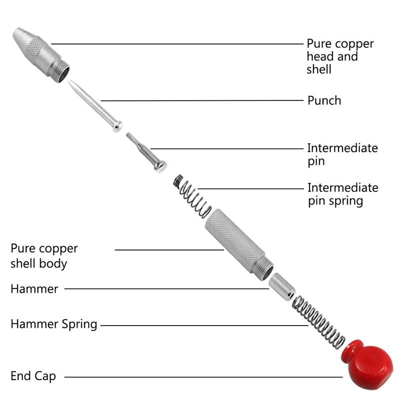 Herramienta de perforación central automática, herramienta de mano de trituración con resorte de 5 pulgadas, con tapón cojín y impacto ajustable, oro, negro, 3 uds.