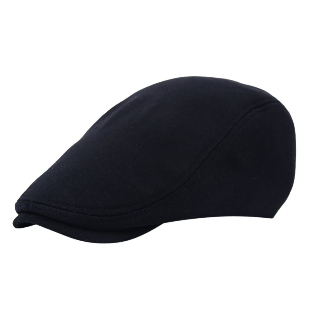 Casquette en coton pour hommes, chapeau de soleil, plat, casquette Gatsby, classique, Vintage, solide, béret, casquette de papa, visière d'été: Black