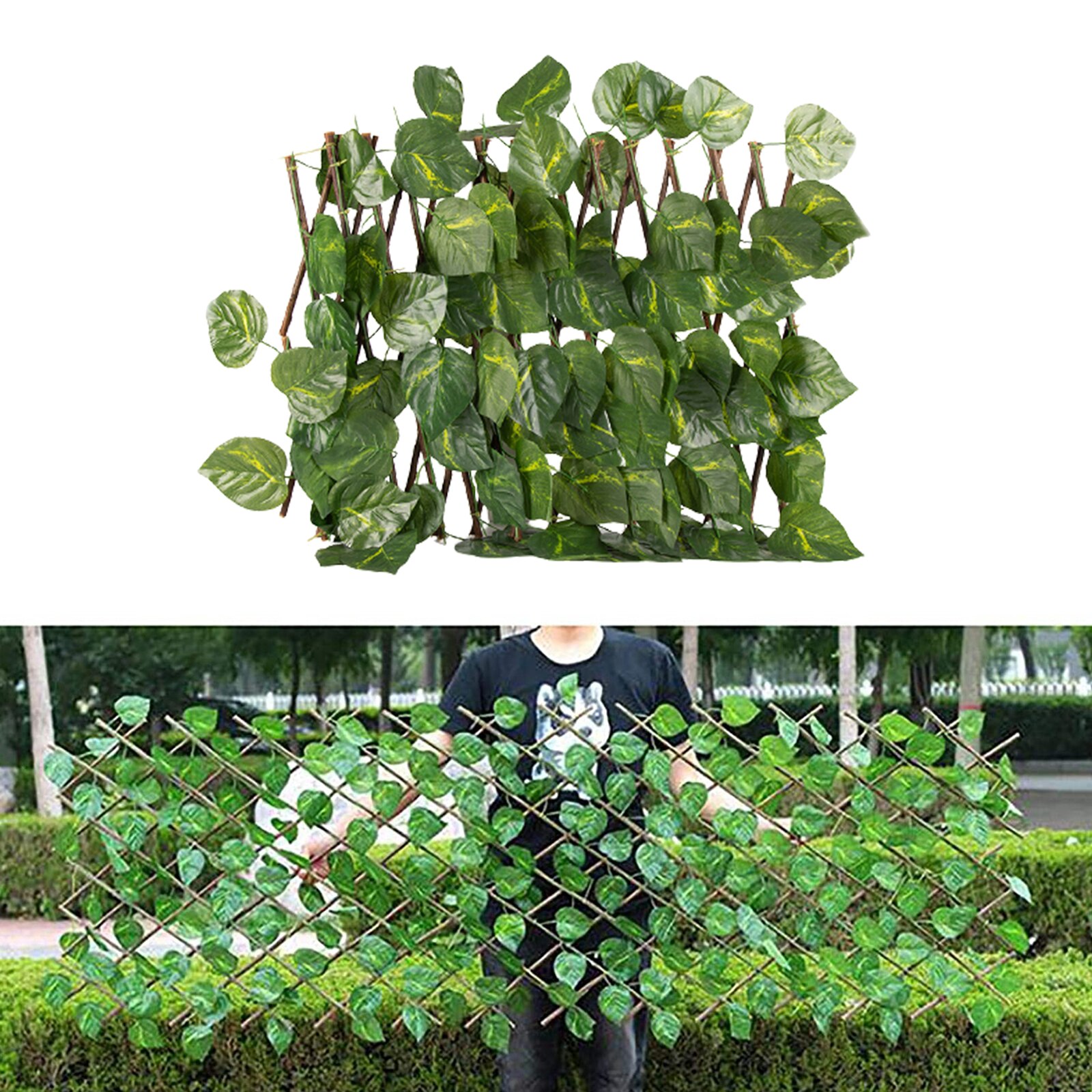 Retractable Garden Fence Trellis Privacy Screen with Artificial Plant Outdoor Indoor Garden Yard Decor