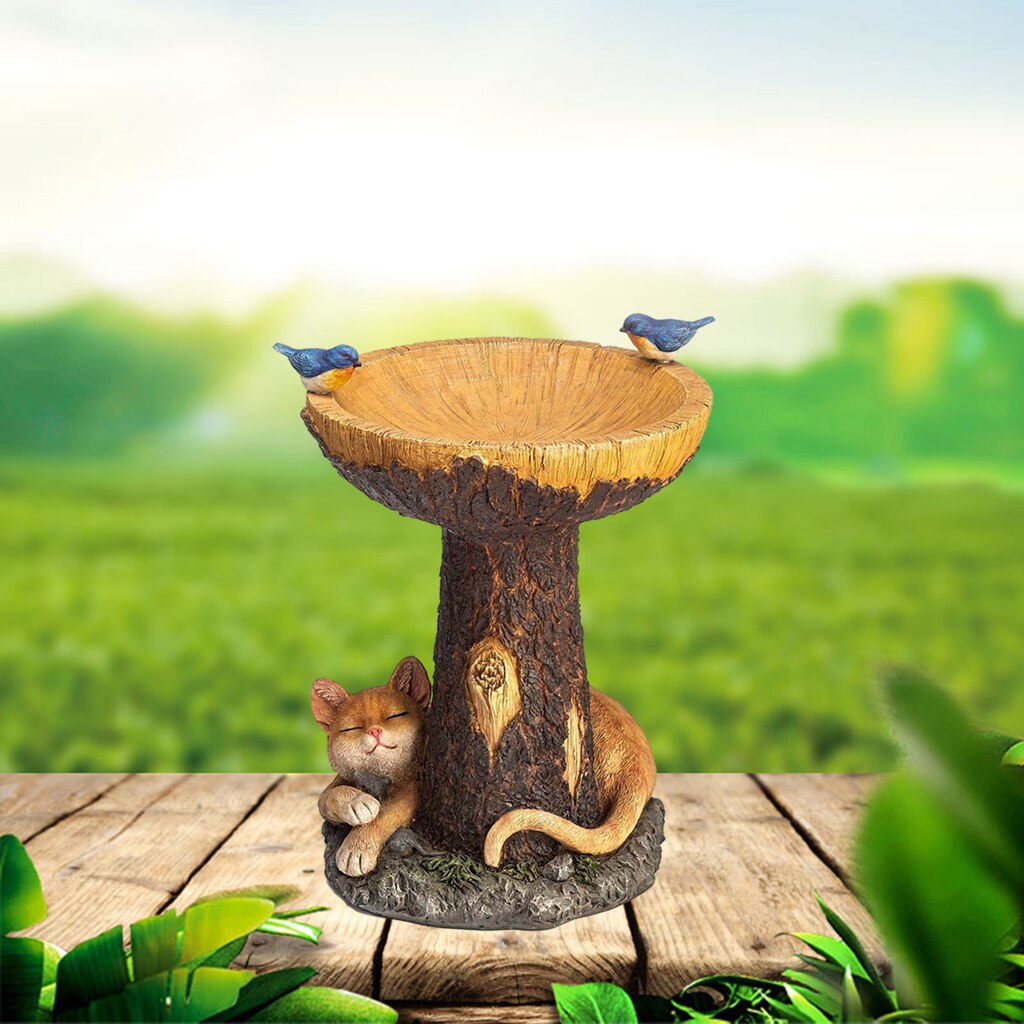 Resin Trunk Bird Bath Outdoor Garden Decoration Birds Feeding Bathing Tray, Yard Lawn Ornament for Wild Bird Watcher