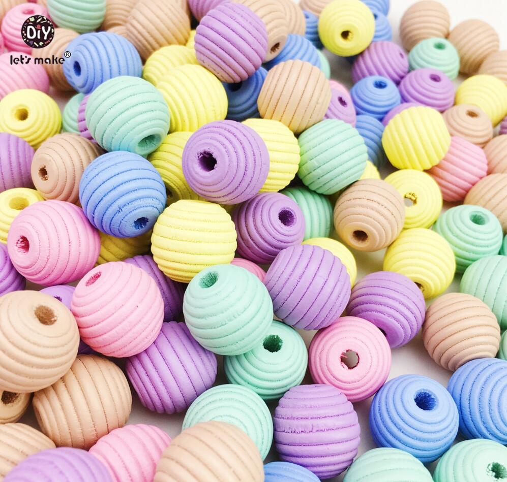 Laten we 100 Pcs 18mm Ronde Bijenkorf Houten Kralen Diy Tandjes Ketting Houten Bijtring Food Grade Houten Bijtring baby Bijtring: type 2