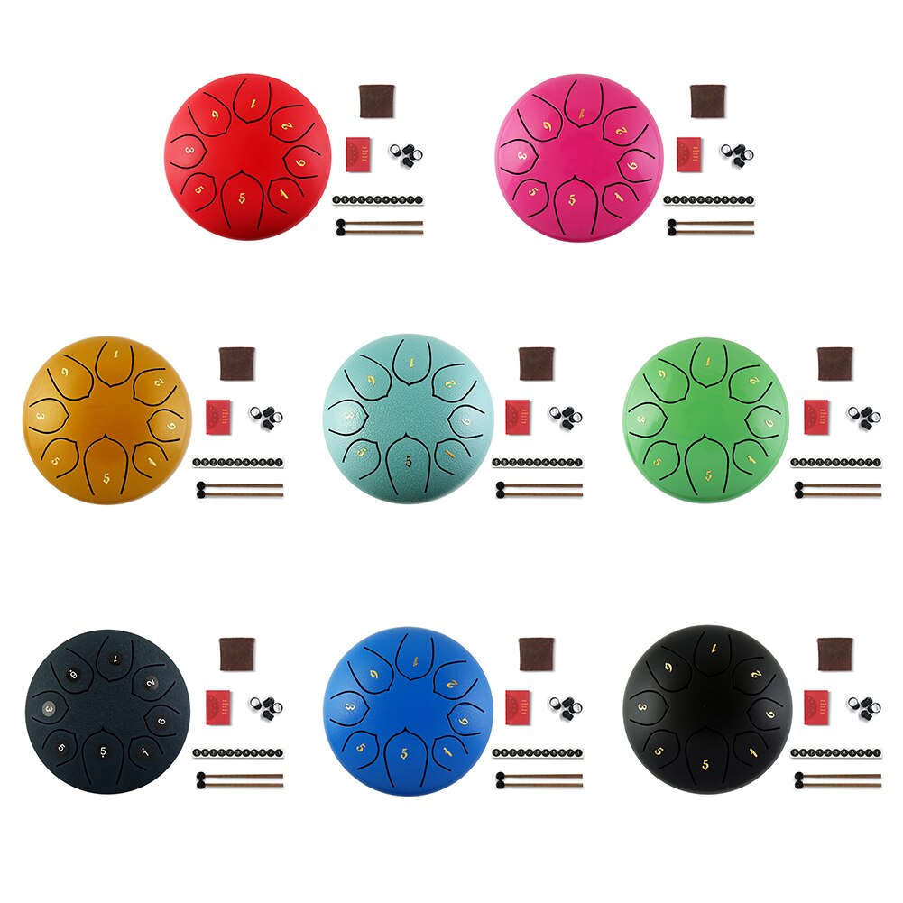 Tambor de lengüeta de acero de 6 pulgadas, juego de tambor de mano de 8 tonos, palos de tanque, bolsa de transporte, accesorios de instrumentos de percusión