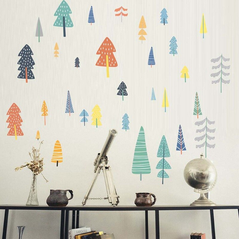 Nordisk stil skog träd färg väggdekaler skogs träd vinyl konst vägg klistermärke för barn rum dekoration modern vägg inredning