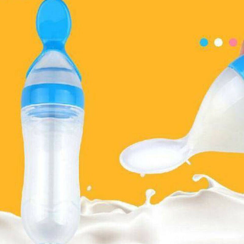 Sikkerhed baby baby silikone fodring med ske føder mad ris kornflaske 900ml