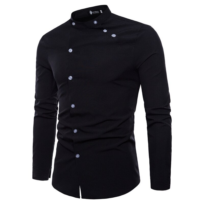 Plus size heren overhemd met dubbele rij knopen, slim fit, lange mouwen, kraag omgeslagen, effen, casual, vintage court-stijl