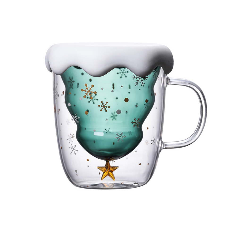 300ML Koffie Mok Dubbelwandige Glazen Cup kerstboom Isolatieglas mokken met Handvat Perfect voor Latte, americano Cappuccino: Default Title