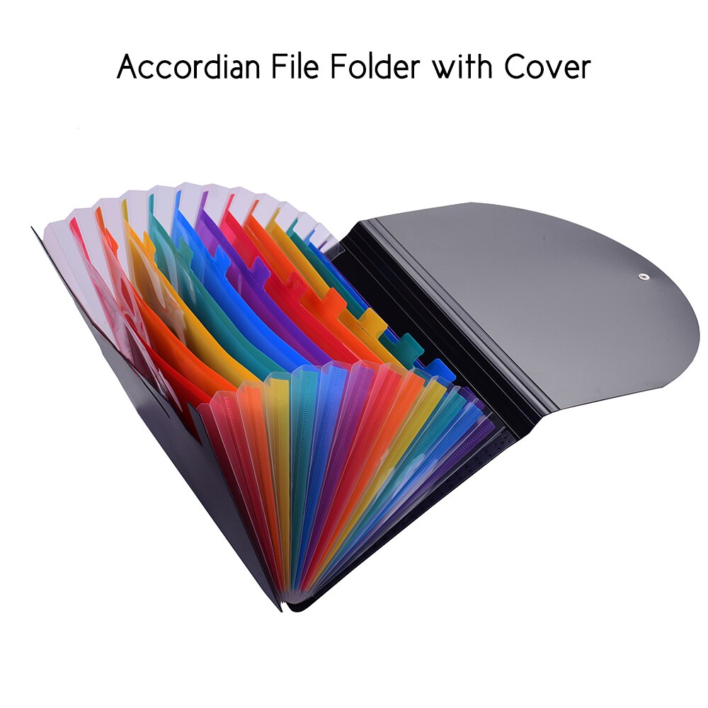 Accordian Expanding File Folder A4 12 Pockets Rainbow Coloured Cabinet with Cover Receipt Organizer with File Guide Label Cards