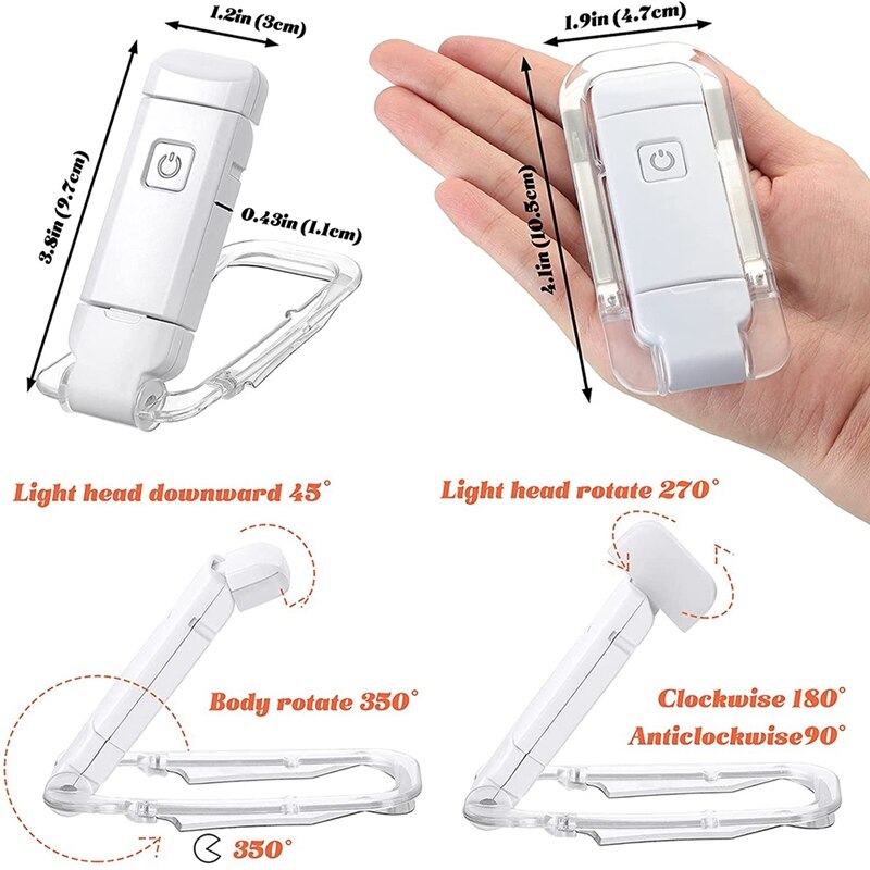 Book Reading Light,Portable USB Rechargeable LED Clip On Book Lights For Reading,Brightness Adjustable Light