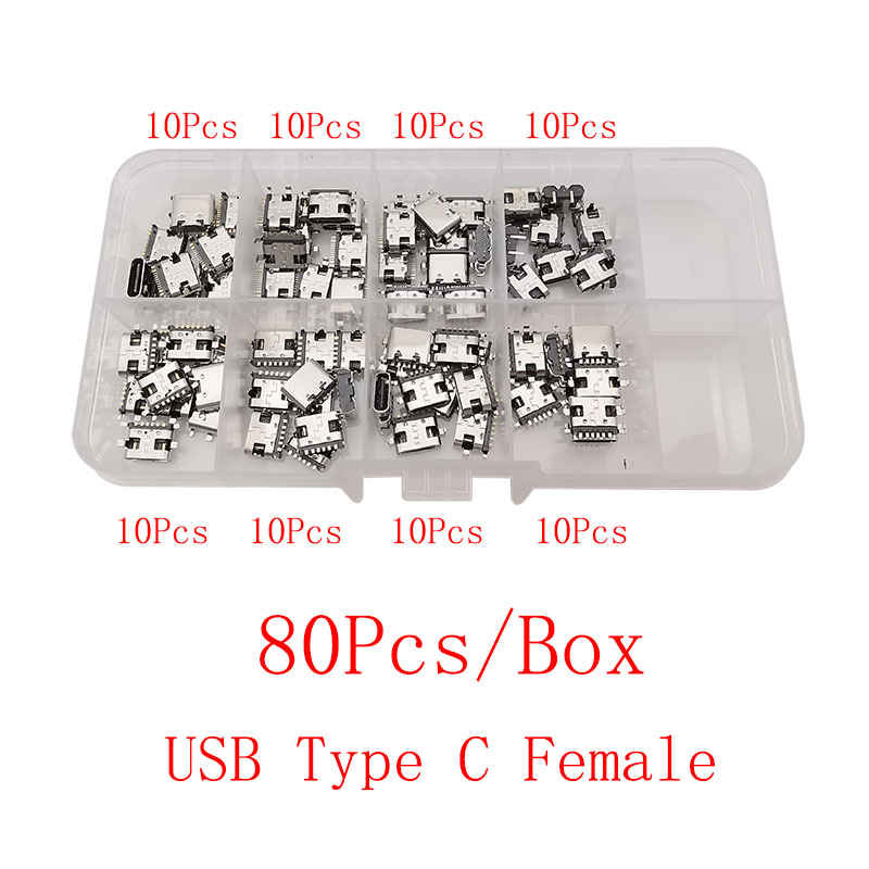 Puerto de carga hembra USB tipo C, conector tipo C de 2/6/16 pines, enchufe SMD PCB, soldadura DIY, reparación, adaptador de conector USB-C tipo C, 1 caja