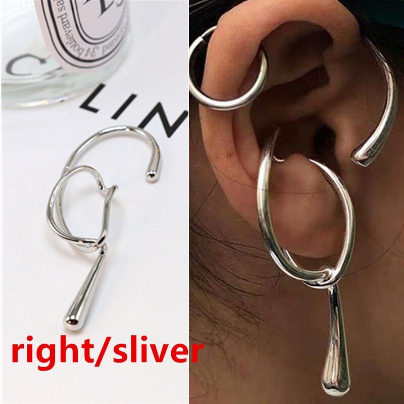 HUANZHI2020 Gold Metal Oor Manchet Oorbellen Zonder Piercing Geometrische Kraakbeen Oorbellen Voor Vrouwen Meisje Sieraden: 3 right sliver