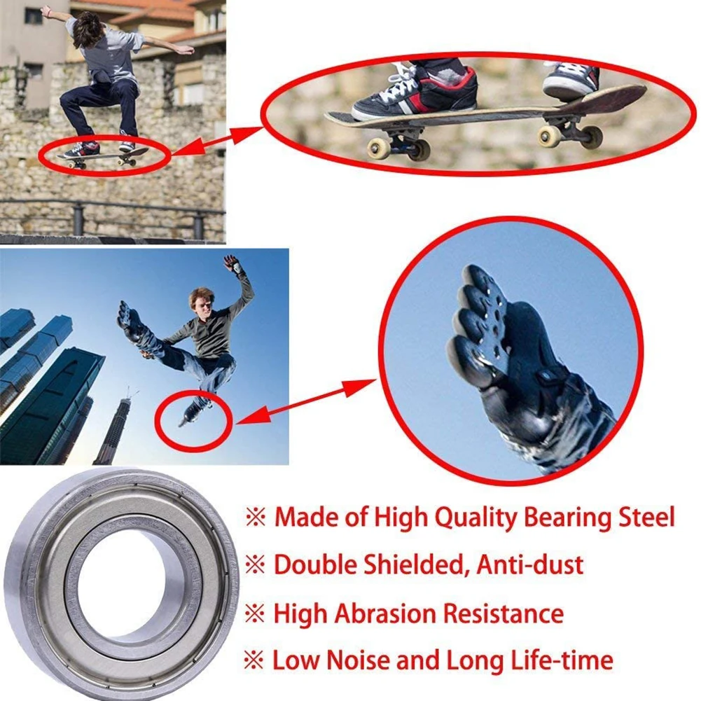 Rodamientos de bolas de piezas para monopatín, pieza de acero de carbono con ranura profunda, 10-100, 608zz, 623zz, 625zz, 626zz, 685zz, 688zz, 608zz