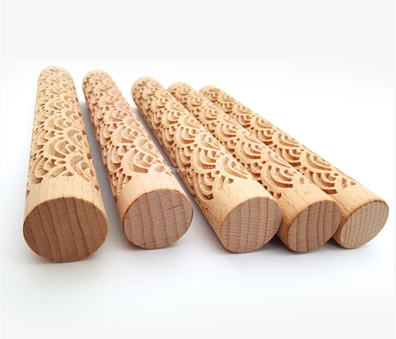 Pottery Art Wood Texture Roll Relief Tree Stone Flower Pattern Embossed Rod Mud Roll DIY Ceramic Sculpture Modeling Clay Tools