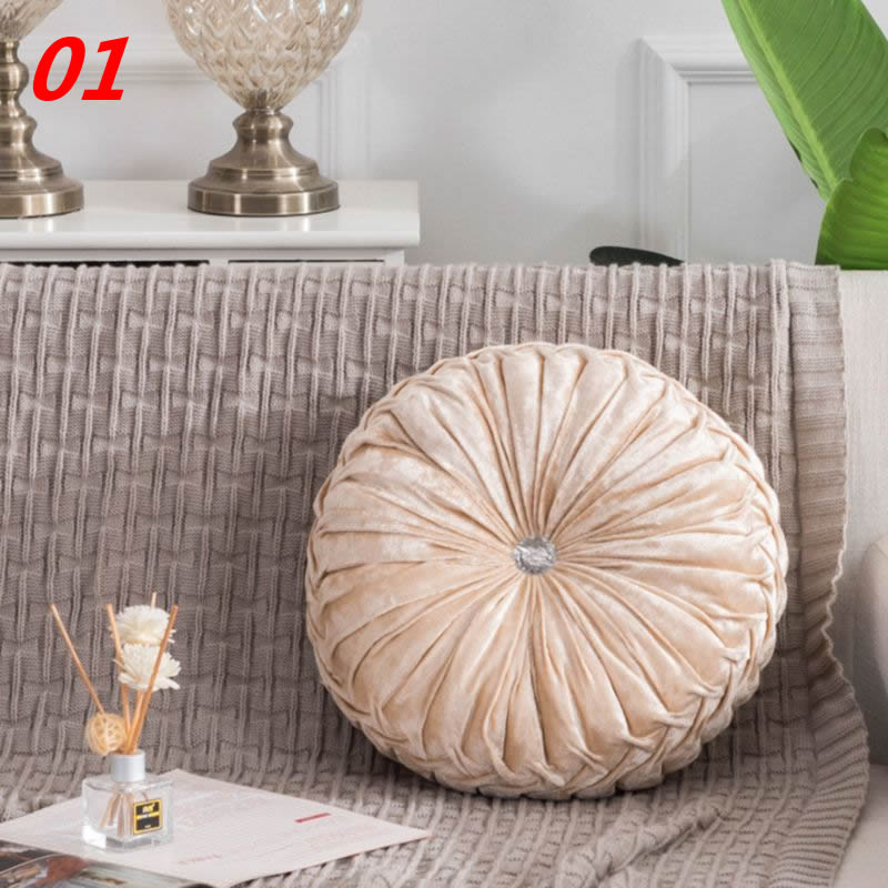 European Style Throw Pillow Luxury Velvet Cushion Pleated Fabric Handmade Round Wheel Pumpkin Seat Cushions: 01