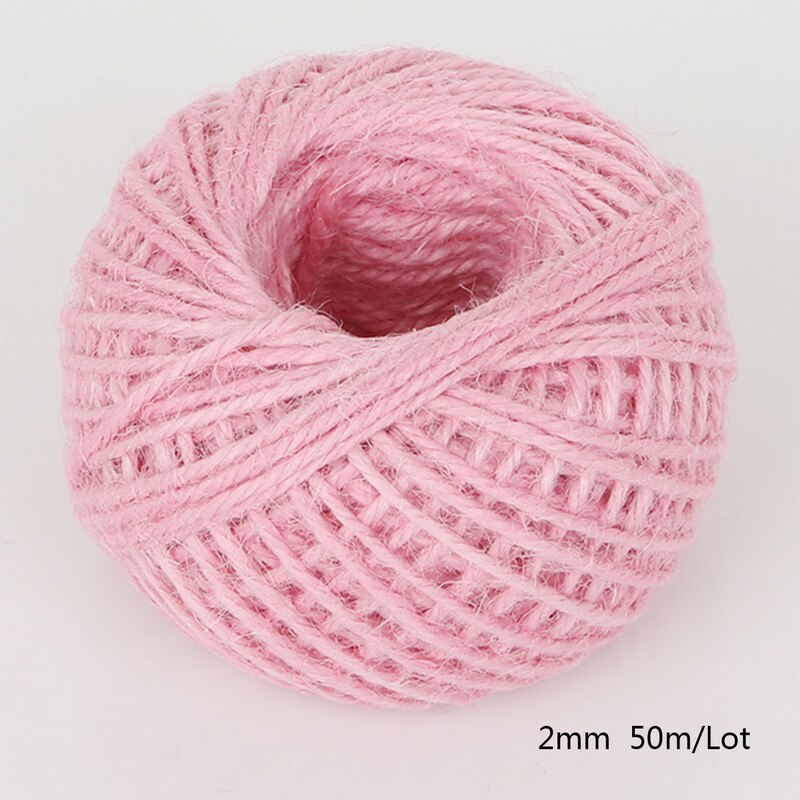 Rollo de cuerda de cáñamo de arpillera Natural, cordel de yute arpillera Natural, 2mm, macramé, decoración de etiquetas de boda, 1 rollo de 50M, varios colores: Pink