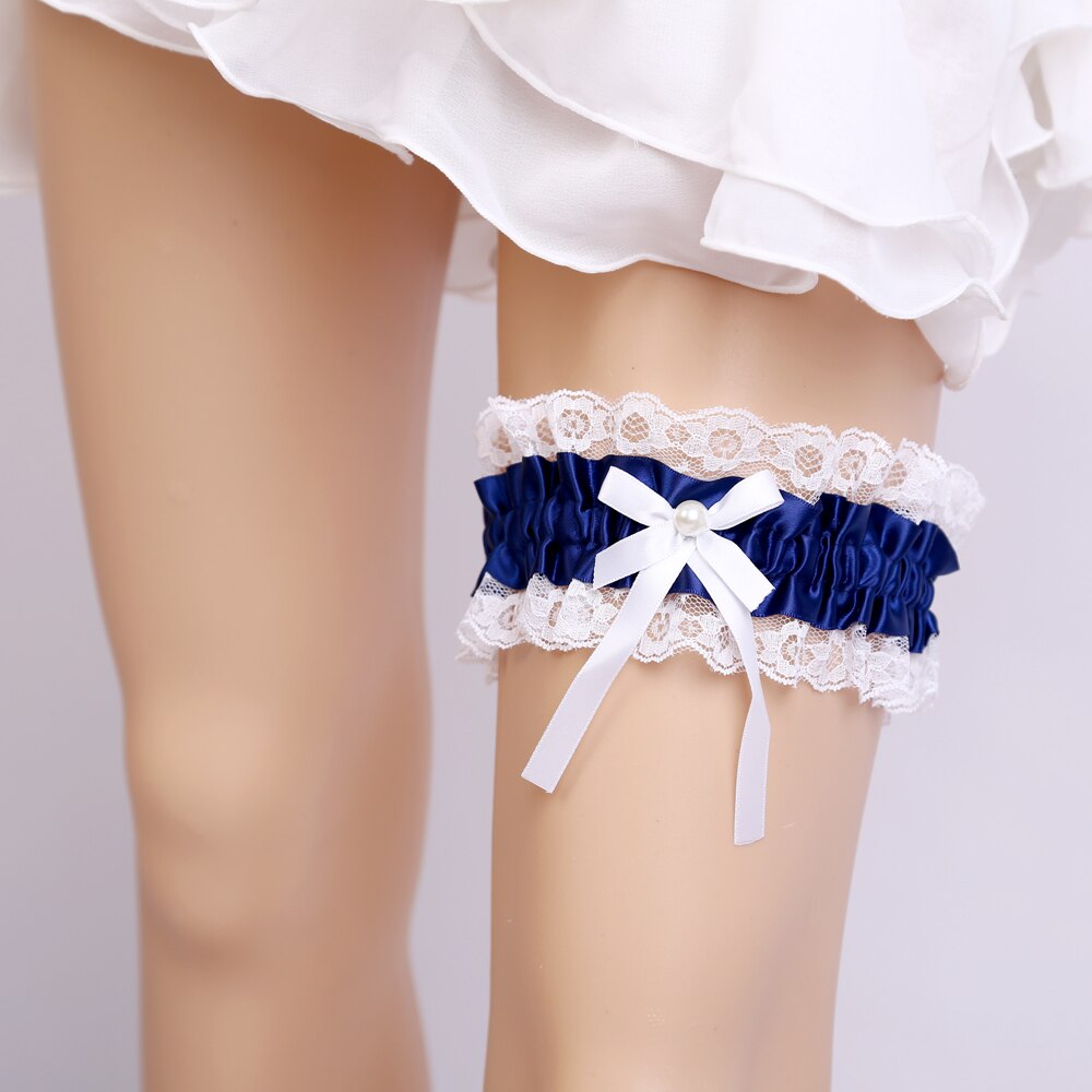 Wedding Bridal Lace Pearls Garter Bowknot Trim Bride Night Party Theme Dress Wedding Party Favor: B 0036