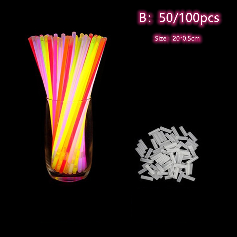 Bastoncini luminosi a fluorescenza per feste braccialetti collane Neon per bastoncini luminosi per feste di nozze bastoncini luminosi colorati: B-100pcs