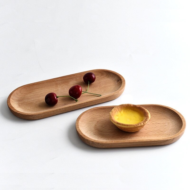 Wooden Plate Beech Oval Tray Kitchen Supplies Mini Solid Wood Small Plate Children's Whole Wood Plate Wooden Plate
