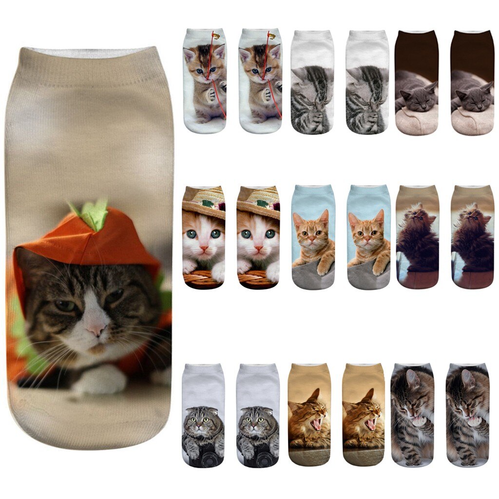 #30 Funny Socks Women Men 3d Novelty Crazy Funny Cat Ankle Socks Cute Colorful Cartoon Low Cut Socks Kobieta Skarpety