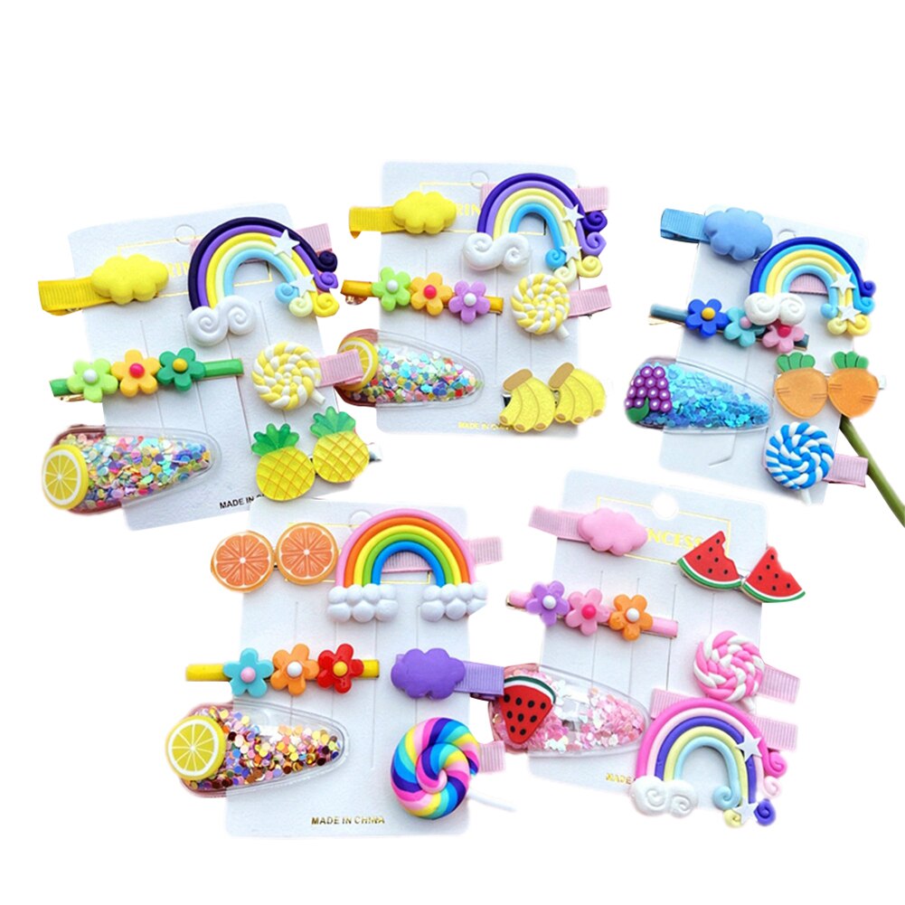 Lovely Baby Girls Hair Pin, Flower Fruit Rainbow Shape Hair Barrettes Non-Slip Candy Color Hairpins