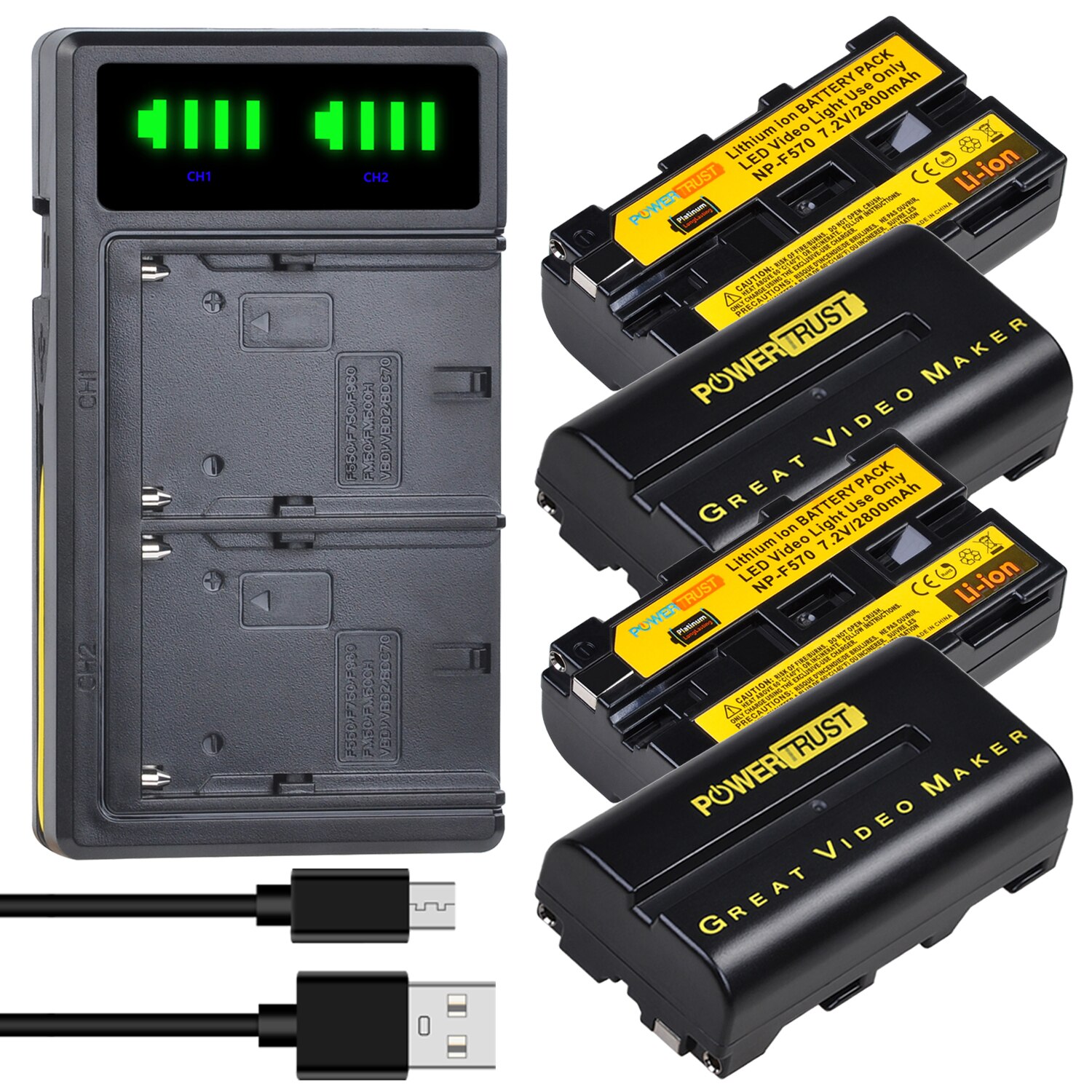 2800 mah np -f550 np-f570 batteri lcd usb Dobbel lader til yongnuo viltrox ledet videolampe  yn300 ii yn300 iii  yn600 luft: 4 batterier og lader