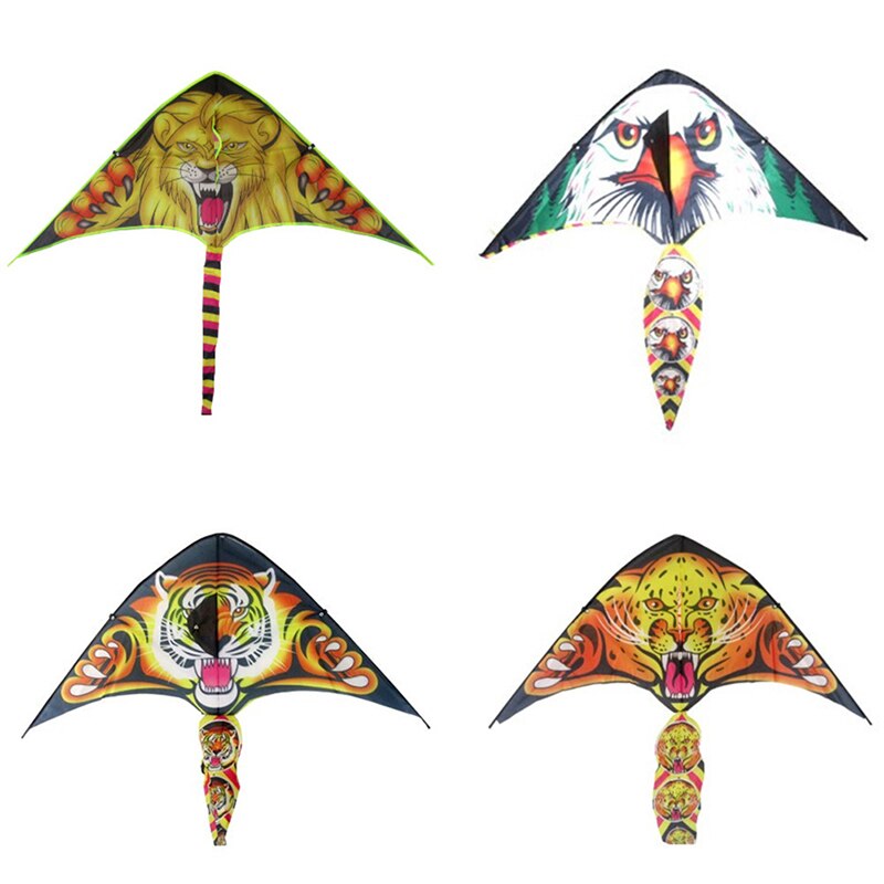 Cometa de alas duras de Tigre/León para niños, juguete de vuelo de cometas de nailon para exteriores, para acrobacias, Surf con barra de Control y línea