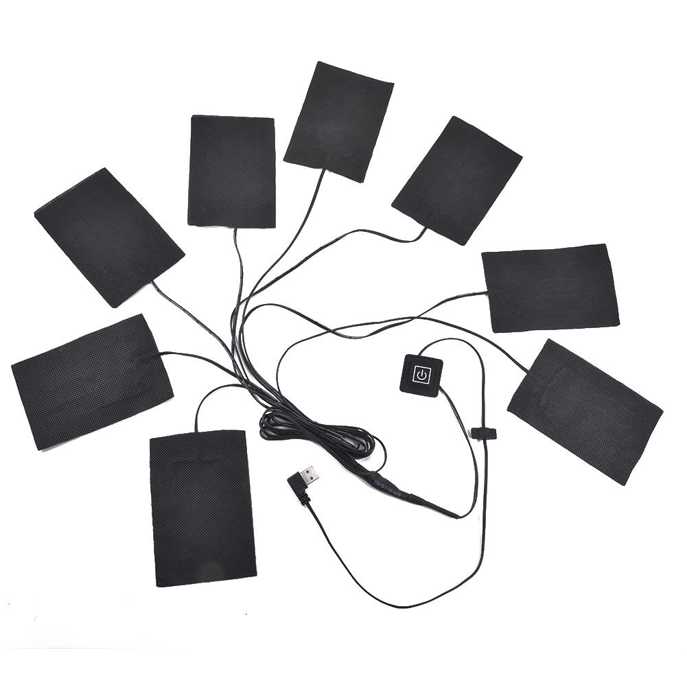 Opvarmet jakke tøjpude varmelegeme vinter varme termovest puder kulfiber usb varme vest pude 8- i -1 usb elektrisk varme pude