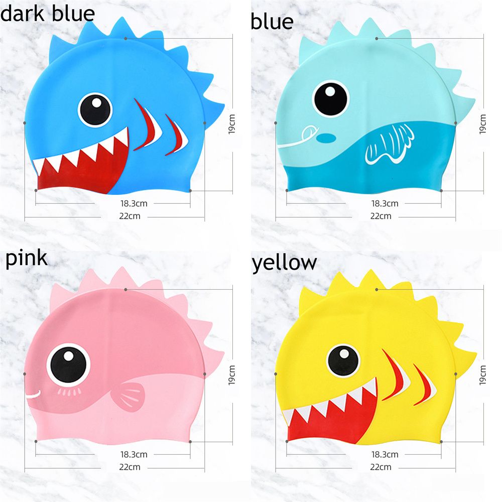 Childrens Waterproof Junior Cartoon Cap Shark Fish Character Swimming Cap Kids Swim Hat Silicone Swim Hat