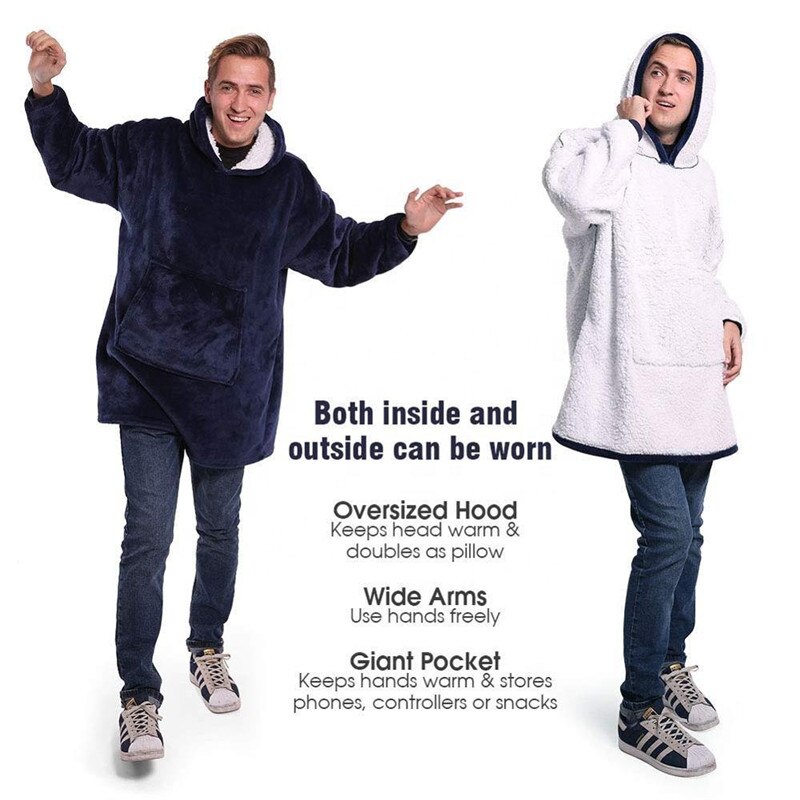 Winter Warm TV Pocket Hooded Blankets Adults Kids Bathrobe Sofa Cozy Blanket Sweatshirt Plush Coral Fleece Blankets Outwears