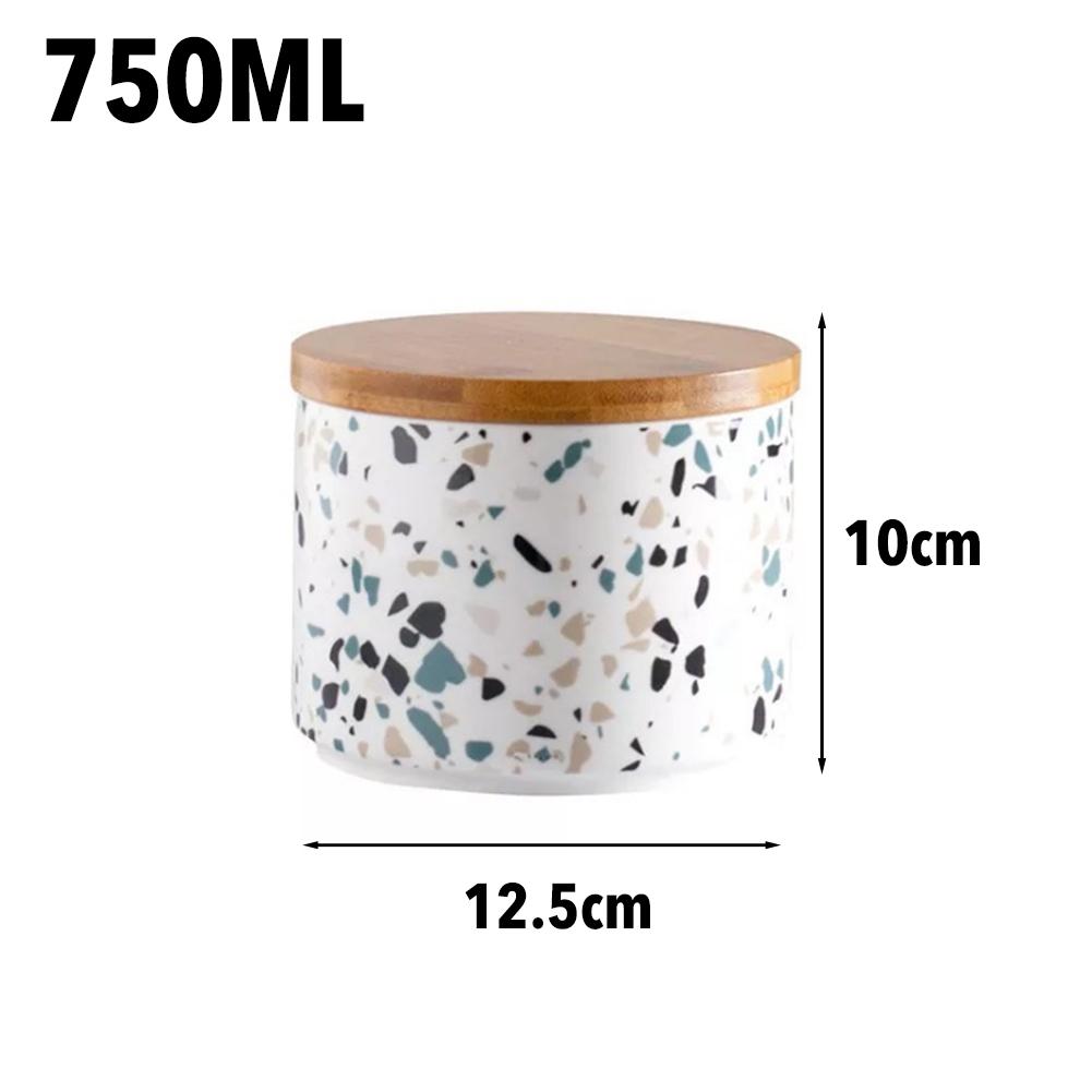 Tarro de almacenamiento de alimentos, tarro de almacenamiento de alimentos de cerámica con sello hermético tapa de bambú moderno recipiente para almacenar comida Kitche de cerámica blanca: 1