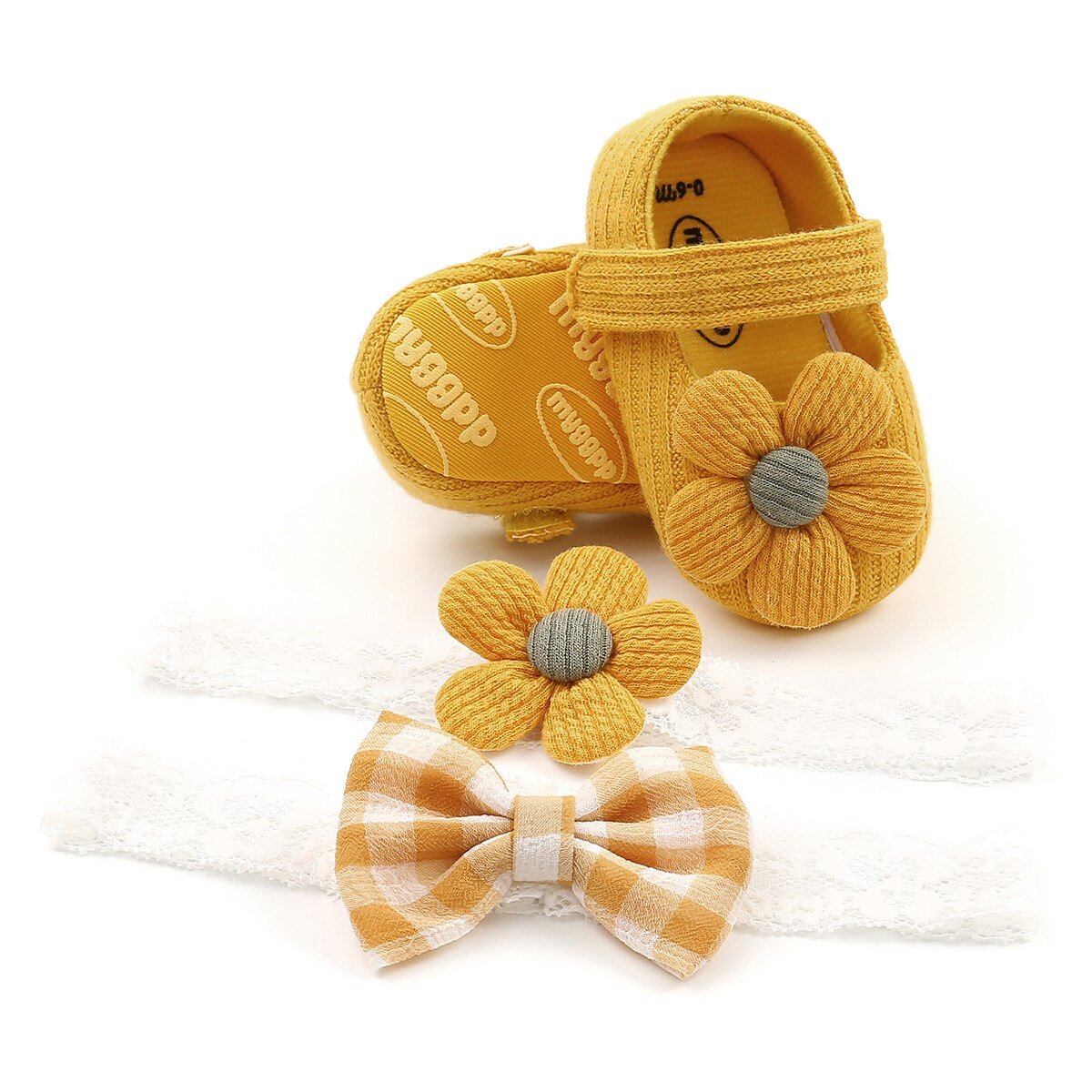 2021 primavera 0-18m bebê menina sapatos de bebê + arco + floral bandana conjunto flor grande apliques sola macia mary jane plana infantil da criança