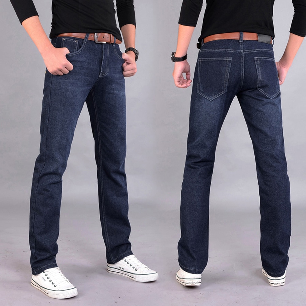 Pantalones vaqueros clásicos de corte medio, rectos, informales, para hombre, pantalones largos, pantalones cómodos