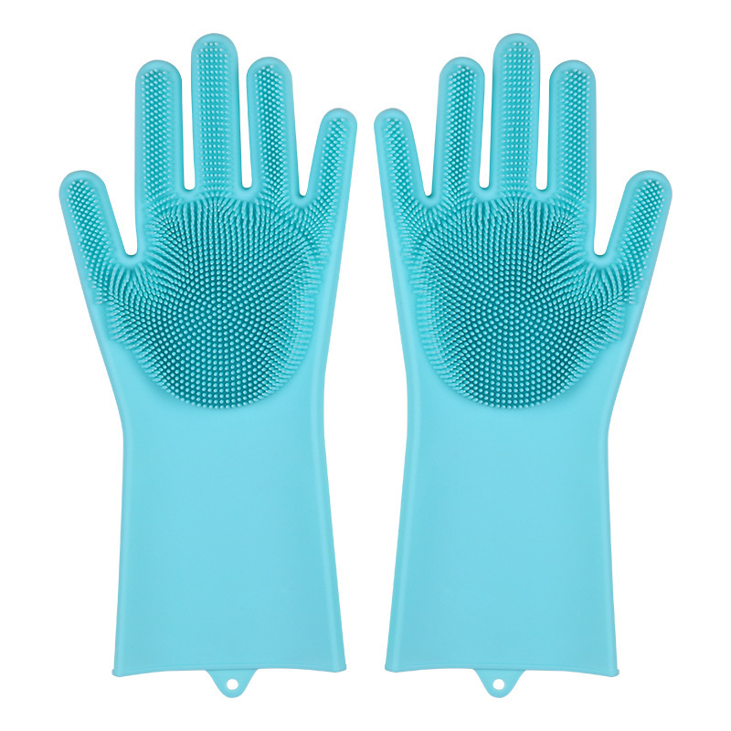 Guanti di pulizia in silicone 2 pezzi guanti di lavaggio per piatti in silicone multifunzione per lavaggio in silicone per uso domestico in cucina: lago blu