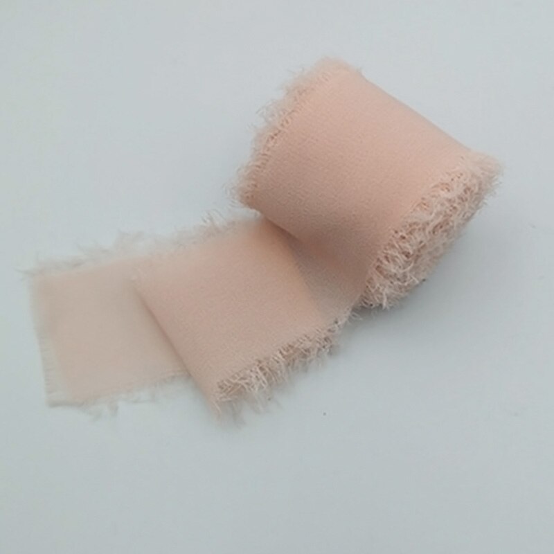 Ruban en mousseline de soie effiloché fait à la main, 5 m/rouleau, avec bobine de bois, Bouquets d&#39;invitation de mariage, ruban à franges transparentes, artisanat plat: C