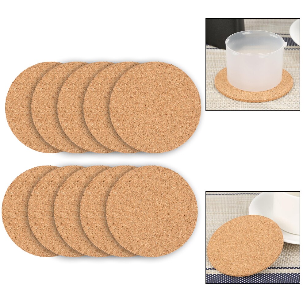 10PCS Coaster Cork Tea Cup Mats Wooden Round Insulated Tea Coaster Reusable Absorbent Round Tea Coaster For Cup Drinking