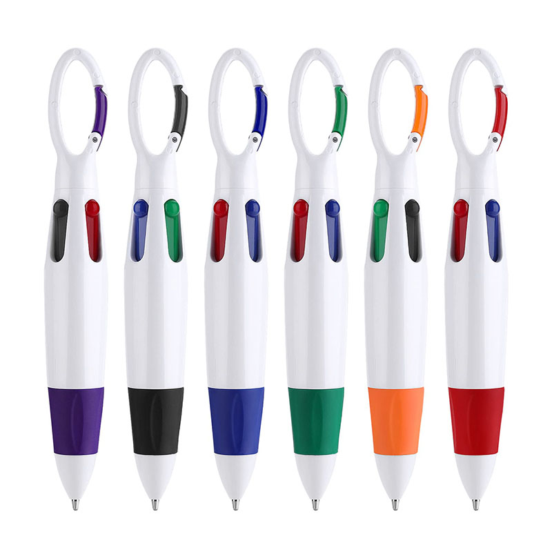 24 Pcs Retractable Shuttle Pens with Carabiner Clip 4-in-1 Ballpoint Pens Multicolor Pens with Buckle Keychain on Top