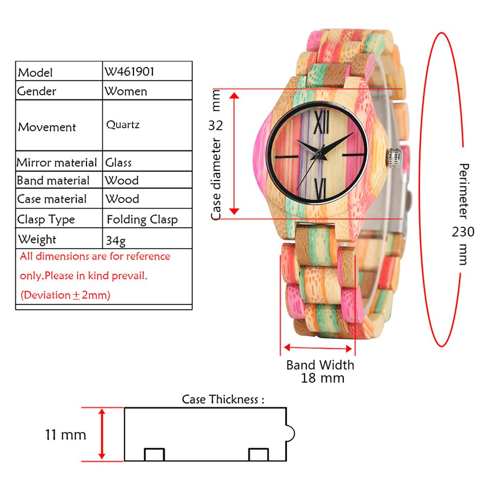 Reloj de madera de bambú multicolor para mujer, cuarzo, pulsera de madera completa para mujer, cierre plegable, reloj de madera para mujer