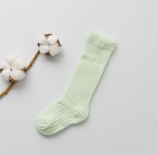 Kinderen Sokken Mesh Boog Baby Sokken Zomer Dunne Anti-Muggen Sokken Bubble Mond Verticale Gestreepte Mesh Sokken: Green Knee Mesh