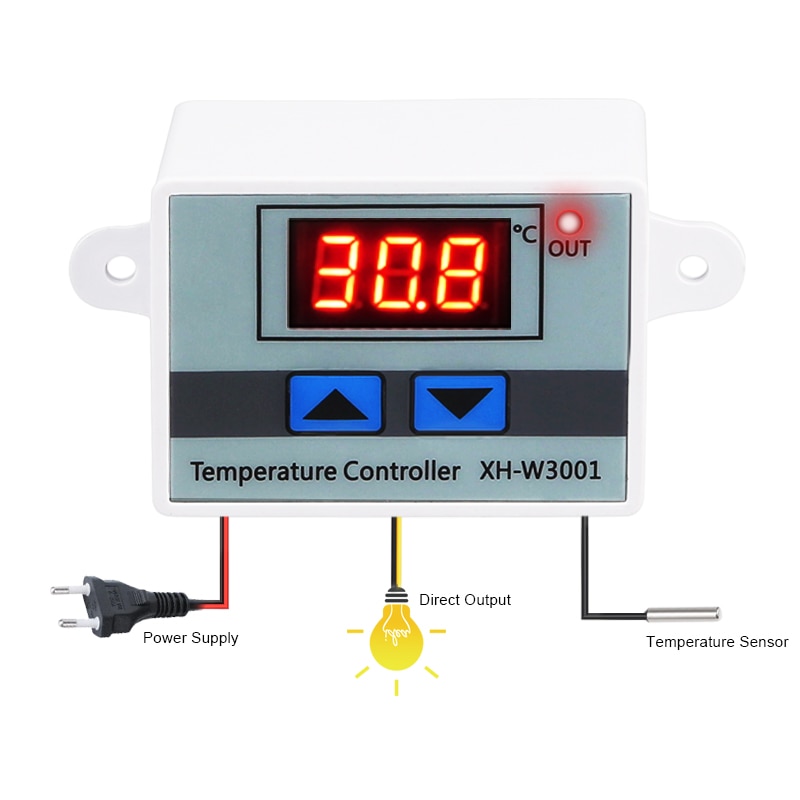 10A 12V 24V 220VAC Digital LED Temperature Controller XH-W3001 For Incubator Cooling Heating Switch Thermostat NTC Sensor