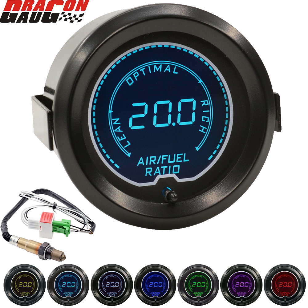 Dragon 52mm(2 Inch) Auto Car Air Fuel Ratio Gauge LCD 7 Colors Backlight Narrowband O2 Oxygen Sensor Meter