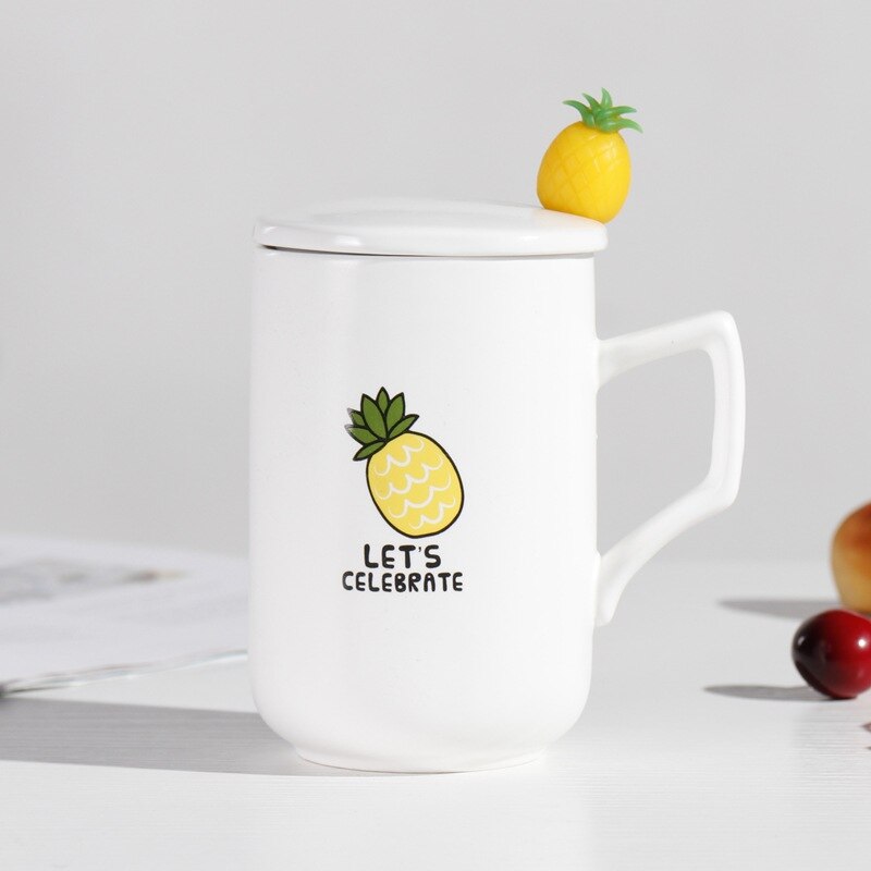 400ml europeisk sommar ananas mugg med sked, silikon sked keramisk kopp frukost muggar kaffekopp: 03