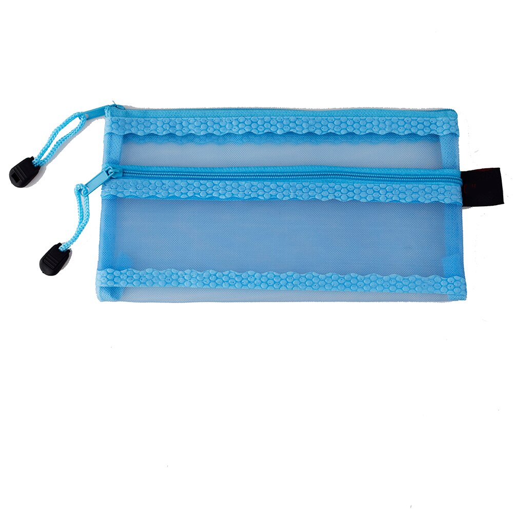 Studerende  a6 lærred lynlås dokumentlommer dobbelt lag mesh zip fil poser opbevaring blyant organizer pen brevpapirholder: Blå
