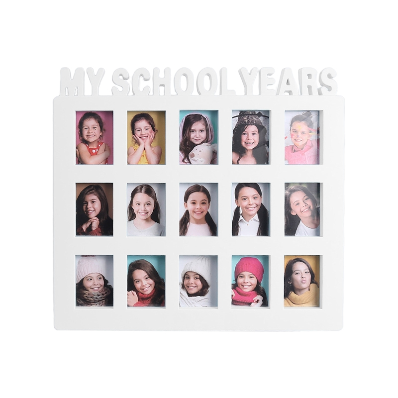 School Years Photo Moment Student Keepsake Frame Children Campus 15 Pictures Display Collage Frame Kids Memory: White