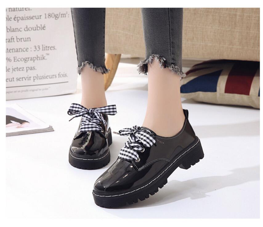 JOKSD Klassieke Schoenen Vrouwen Casual Ronde Neus Zwarte Oxford Schoenen voor Vrouwen Flats Comfortabele Slip op Vrouwen Schoenen Brogue l228