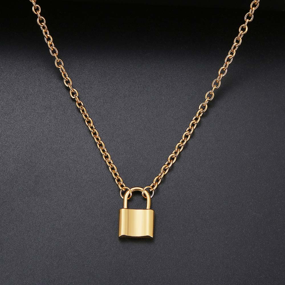 CACANA PadLock Pendant Stainless Steel Gold Silver Color Necklaces Brand Link Chain Lock Necklaces Collar Femme For Women: Gold