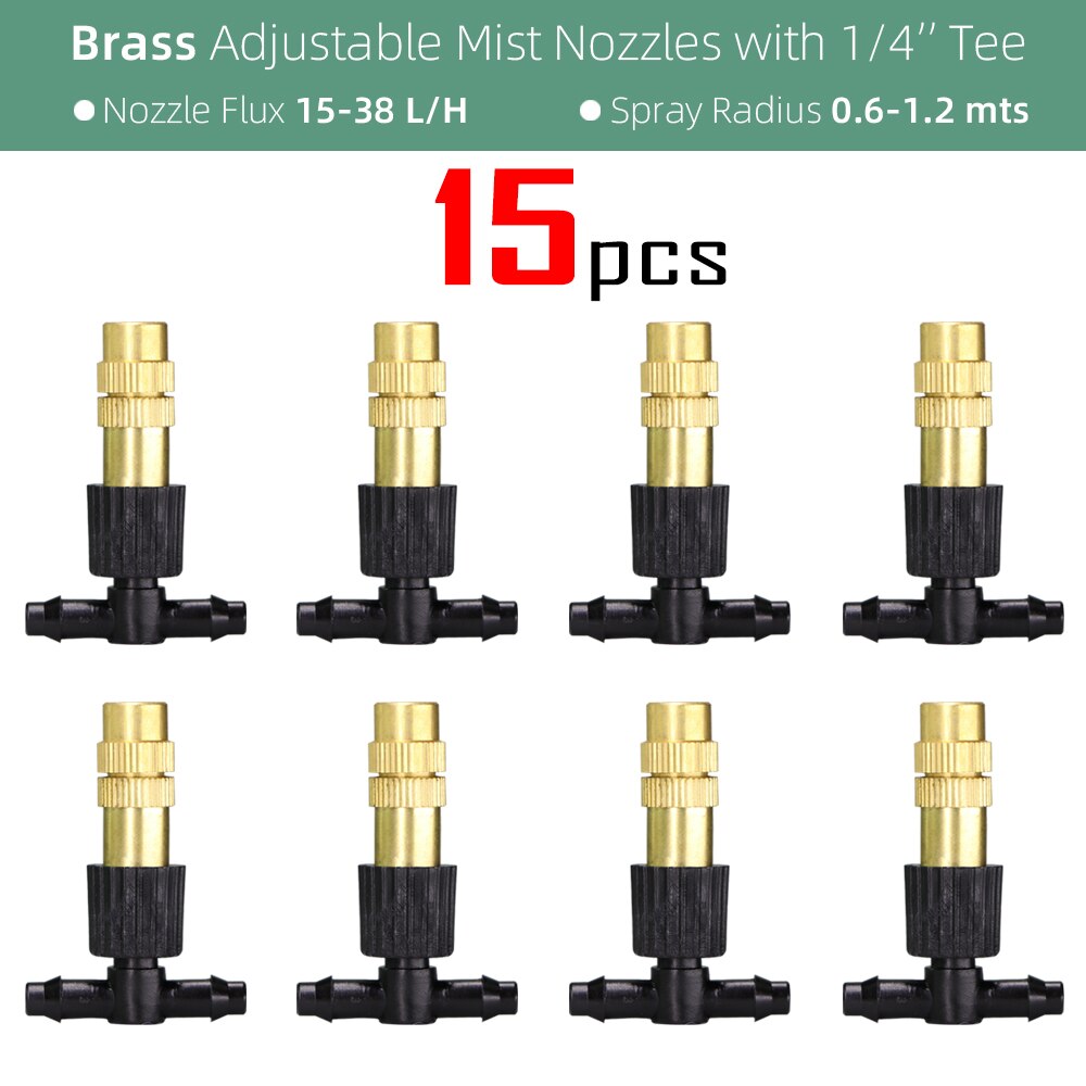 15-250PCS Adjustable Copper Misting Nozzle w/ 4/7mm Plastic Tee Connector Brass Watering Irrigation Sprinkler Cooling Nozzle: WHITE